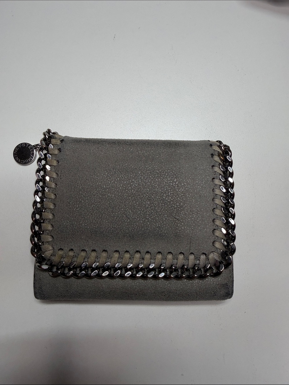 Stella McCartney Gray Suede Chain-Trim Wallet